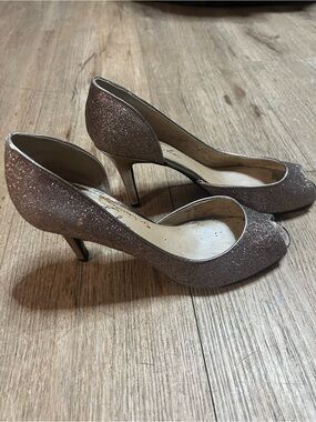 Women's Glitter Peep-Toe Heels in Rose Gold